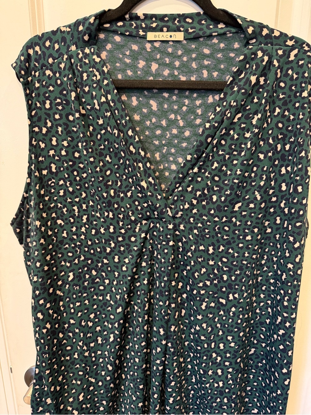 Beacon Green, Navy and Beige Leopard-Print V-Neck Tank